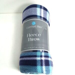 FLEECE THROW‎ Comfort Bay Soft 50 X 60 Blanket Blues & White Adult Teen Kid Pet